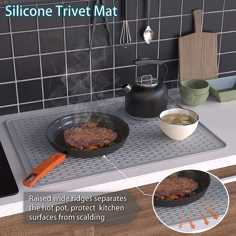 Silicone Stove Top Cover 71x50x0.3cm Heat Resistant Electric Cooktop Protector Mat for Kitchen Benchtop and Laundry Dark gray