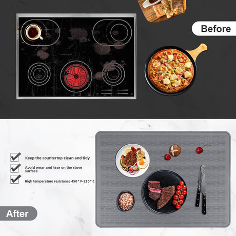 Silicone Stove Top Cover 76x53x0.25cm Heat Resistant Electric Cooktop Protector Mat for Kitchen Benchtop and Laundry Dark gray