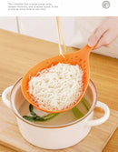2 Pack Large Skimmer Slotted Spoon Colander Scoop - Long Handle Heat Resistant Food Strainer for Pasta, Noodles & Dumplings - White & Orange