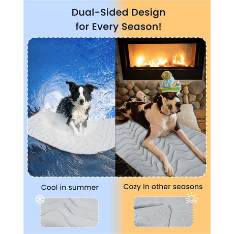 2 Pack Medium Dog Cooling Mat 91x58cm - Reversible Self Cooling & Warm Pet Bed Pad - Granny Grey & Light Green Crate Liner for Breeds up to 20kg