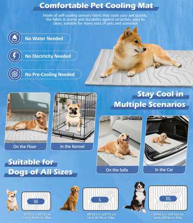2 Pack Small Pet Cooling Mat 51x41cm - Dual Sided Self Cooling & Warm Dog Pad - Beige & Bipolar Blue Crate Liner for Cats & Puppies under 8kg