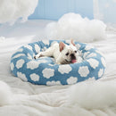 50cm Round Pet Bed Blue Sky & Clouds Design - Soft Plush Donut Cuddler for Small Dogs & Cats - Calming Anxiety Relief & All-Season Comfort