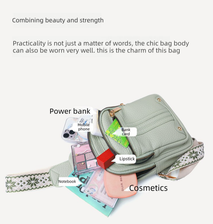 Women's Soft PU Leather Sling Bag Crossbody Chest Purse with Adjustable Boho Strap - Lightweight Multi-Pocket Shoulder Daypack for Travel & Daily Use - White