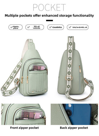 Women's Soft PU Leather Sling Bag Crossbody Chest Purse with Adjustable Boho Strap - Lightweight Multi-Pocket Shoulder Daypack for Travel & Daily Use - White