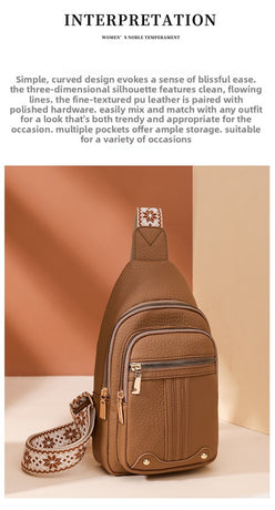 Women's Soft PU Leather Sling Bag Crossbody Chest Purse with Adjustable Boho Strap - Lightweight Multi-Pocket Shoulder Daypack for Travel & Daily Use - White