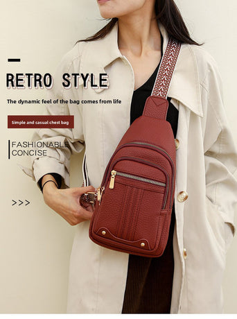 Women's Soft PU Leather Sling Bag Crossbody Chest Purse with Adjustable Boho Strap - Lightweight Multi-Pocket Shoulder Daypack for Travel & Daily Use - Red