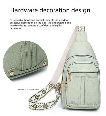 Women's Soft PU Leather Sling Bag Crossbody Chest Purse with Adjustable Boho Strap - Lightweight Multi-Pocket Shoulder Daypack for Travel & Daily Use - Khaki