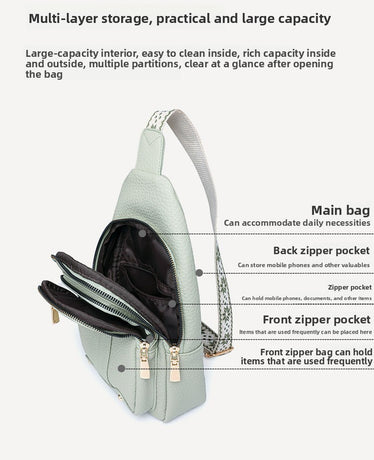 Women's Soft PU Leather Sling Bag Crossbody Chest Purse with Adjustable Boho Strap - Lightweight Multi-Pocket Shoulder Daypack for Travel & Daily Use - Light green