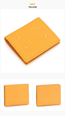 Women's Genuine Leather Bi-fold Wallet - Slim Short Purse with Coin Pocket & RFID Blocking - Soft Cowhide Minimalist Card Holder - Yellow