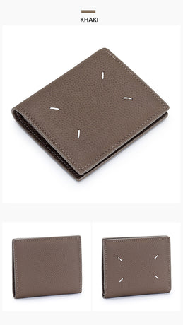 Women's Genuine Leather Bi-fold Wallet - Slim Short Purse with Coin Pocket & RFID Blocking - Soft Cowhide Minimalist Card Holder - Khaki