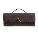 Retro Woven Baguette Handbag for Women Suede Texture PU Leather Shoulder Crossbody Bag Elegant Evening Clutch Coffee Brown
