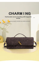 Retro Woven Baguette Handbag for Women Suede Texture PU Leather Shoulder Crossbody Bag Elegant Evening Clutch Coffee Brown
