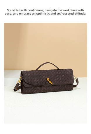 Retro Woven Baguette Handbag for Women Suede Texture PU Leather Shoulder Crossbody Bag Elegant Evening Clutch Brown