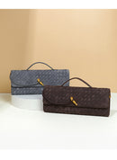 Retro Woven Baguette Handbag for Women Suede Texture PU Leather Shoulder Crossbody Bag Elegant Evening Clutch Brown