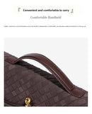 Retro Woven Baguette Handbag for Women Suede Texture PU Leather Shoulder Crossbody Bag Elegant Evening Clutch Brown