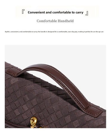 Retro Woven Baguette Handbag for Women Suede Texture PU Leather Shoulder Crossbody Bag Elegant Evening Clutch Brown