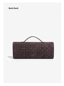 Retro Woven Baguette Handbag for Women Suede Texture PU Leather Shoulder Crossbody Bag Elegant Evening Clutch Brown