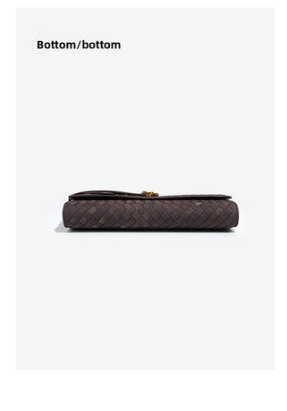Retro Woven Baguette Handbag for Women Suede Texture PU Leather Shoulder Crossbody Bag Elegant Evening Clutch Brown