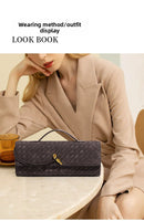 Retro Woven Baguette Handbag for Women Suede Texture PU Leather Shoulder Crossbody Bag Elegant Evening Clutch Sand color
