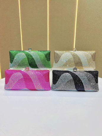 Luxury Black Rhinestone Evening Clutch Bag Women Crystal Sparkle Formal Purse with Chain Strap for Wedding Party Prom