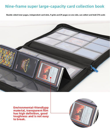 Premium Toploader Binder 9 Pocket 216 Capacity Trading Card Album Zippered PU Leather Storage Holder for Sports TCG & AFL Cards Black