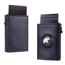 RFID Blocking Pop-Up Card Wallet with AirTag Holder - Carbon Fiber Texture Aluminum Smart Wallet - Automatic Slider Mechanism with Cash Compartment - Black (AirTag Not Included)