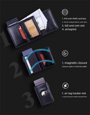 RFID Blocking Pop-Up Card Wallet with AirTag Holder - Carbon Fiber Texture Aluminum Smart Wallet - Automatic Slider Mechanism with Cash Compartment - Black (AirTag Not Included)