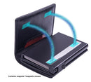 RFID Blocking Pop-Up Card Wallet with AirTag Holder - Crazy Horse Leather Style Aluminium Smart Wallet - Automatic Slider with Cash Slot - Vintage Black (AirTag Not Included)