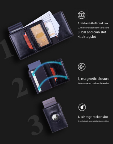 RFID Blocking Pop-Up Card Wallet with AirTag Holder - Automatic Slider Aluminium Smart Case with Cash Compartment - Slim Minimalist Apricot Leather Design (AirTag Not Included)