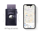 RFID Blocking Pop-Up Card Wallet with AirTag Holder - Automatic Slider Aluminium Smart Case with Cash Slot - Slim Minimalist Blue Leather Design (AirTag Not Included)