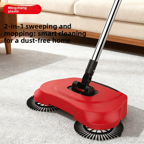 3-in-1 Hand Push Floor Sweeper - Manual Spinning Broom, Dustpan & Mop Combo - Silent Non-Electric Cleaning for Hardwood & Tiles - Lightweight Sky Blue