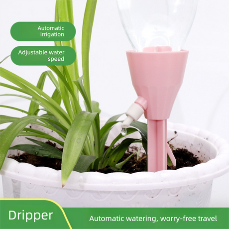2 PCS Automatic Self-Watering Plant Spikes Adjustable Drip Irrigation System for Indoor Outdoor Garden Pots Holiday Care Green and Pink