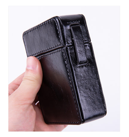PU Leather Cigarette Case with Lighter Holder Hard Shell Storage Pouch Belt Loop Waist Bag for Standard Packs Green Gift for Men