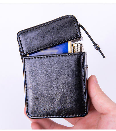 PU Leather Cigarette Case with Lighter Holder Hard Shell Storage Pouch Belt Loop Waist Bag for Standard Packs Brown Gift for Men