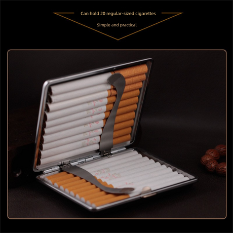 Crazy Horse Leather Cigarette Case Vintage Rustic Style 20 Stick Capacity Hard Shell Metal Frame Holder Mens Gift Retro Brown