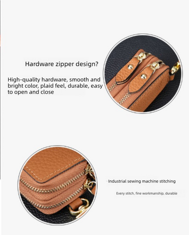 Genuine Leather Car Key Case Double Zipper Smart Key Fob Holder Wallet Remote Organiser Pouch with Hook Brown