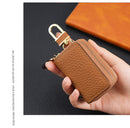 Genuine Leather Car Key Case Double Zipper Smart Key Fob Holder Wallet Remote Organiser Pouch with Hook Pink