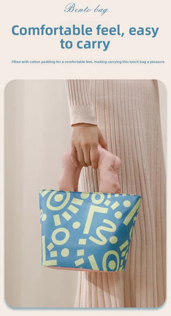 Insulated Lunch Bag Tote Fashion Graffiti Print with Soft Padded Handle Waterproof Thermal Cooler Bento Case for Work School and Picnics Blue with Orange Handle