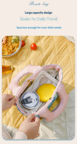 Insulated Lunch Bag Tote Fashion Graffiti Print with Soft Padded Handle Waterproof Thermal Cooler Bento Case for Work School and Picnics Blue with Green Handle