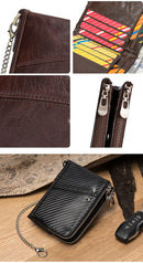 Genuine Leather Mens Wallet Double Zipper - RFID Blocking Bifold Card Holder with Coin Pocket - Vintage Brown Gift for Him