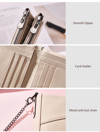 Carbon Fiber Texture Leather Mens Wallet - RFID Blocking Double Zipper Bifold - Vertical Card Holder with Coin Pockets (Black)