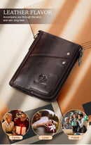 Carbon Fiber Texture Leather Mens Wallet - RFID Blocking Double Zipper Bifold - Vertical Card Holder with Coin Pockets (Black)