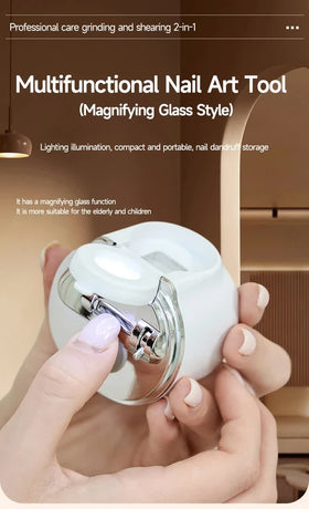 2-in-1 Electric Nail Clipper with Magnifying Glass & LED Light - Automatic Nail Trimmer & Polisher for Babies, Seniors & Adults - Safe USB Rechargeable Manicure Tool with Debris Storage - Black