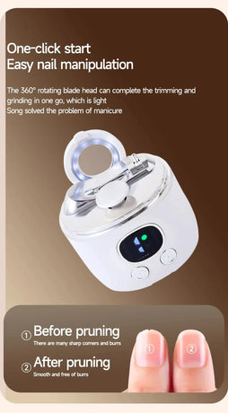 2-in-1 Electric Nail Clipper with Magnifying Glass & LED Light - Automatic Nail Trimmer & Polisher for Babies, Seniors & Adults - Safe USB Rechargeable Manicure Tool with Debris Storage - Grey