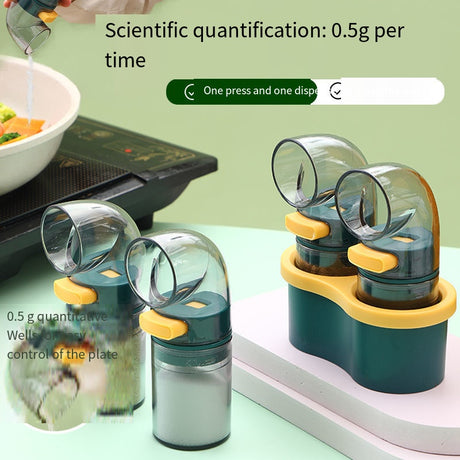 3 PCS Quantitative Salt & Spice Dispenser Set with Storage Base - 0.5g Precise Metering Shakers for Salt, Pepper & Spices - Push Button Portion Control Kitchen Organiser - Dark Green