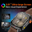 Rugged Outdoor Smart Watch for Men - 1100mAh Extra Long Battery with LED Flashlight & Compass - 2.01" HD Screen Bluetooth Calling IP68 Waterproof Fitness Tracker - Black