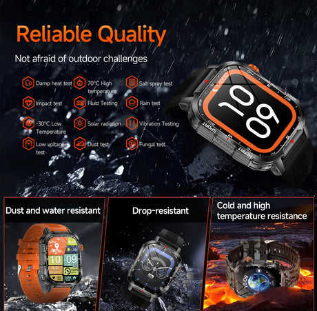 Rugged Outdoor Smart Watch for Men - 1100mAh Extra Long Battery with LED Flashlight & Compass - 2.01