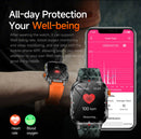 Rugged Outdoor Smart Watch for Men - 1100mAh Extra Long Battery with LED Flashlight & Compass - 2.01" HD Screen Bluetooth Calling IP68 Waterproof Fitness Tracker - Black