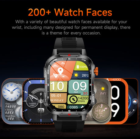 Rugged Outdoor Smart Watch for Men - 1100mAh Extra Long Battery with LED Flashlight & Compass - 2.01
