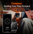 Rugged Outdoor Smart Watch for Men - 1100mAh Extra Long Battery with LED Flashlight & Compass - 2.01" HD Screen Bluetooth Calling IP68 Waterproof Fitness Tracker - Camouflage Color